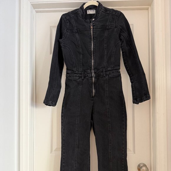Free People Jaded One Piece Moto Jumpsuit We The Free Flare Zip Black - Picture 2 of 6